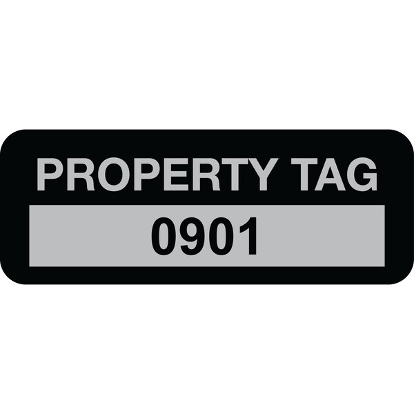 Lustre-Cal Property ID Label PROPERTY TAG5 Alum Black 2in x 0.75in Serialized 0901-1000, 100PK 253740Ma1K0901 - main